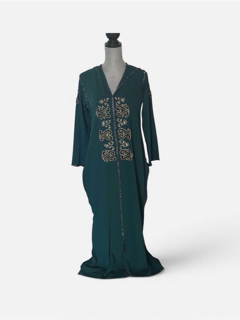 Embellished Teal Maxi Dress with V-Neck